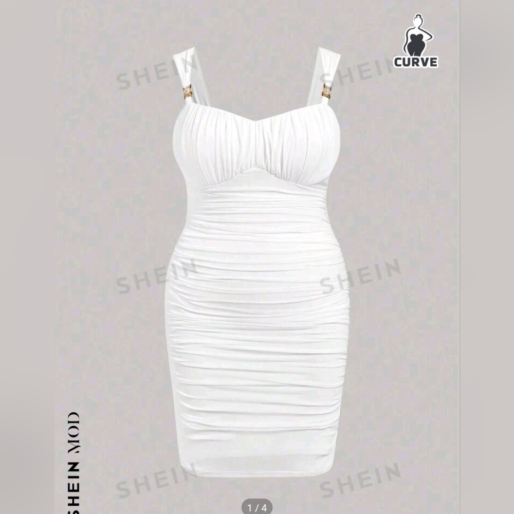 SHEIN Plus Size Summer White Dress With Metal